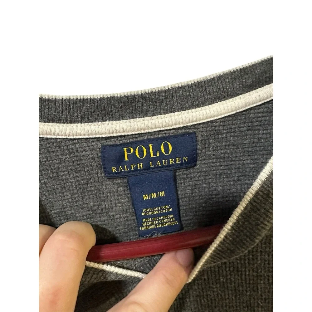 Ralph Lauren Polo Size Medium Men Waffle‎ Weave Long Sleeve Shirt Top Gray